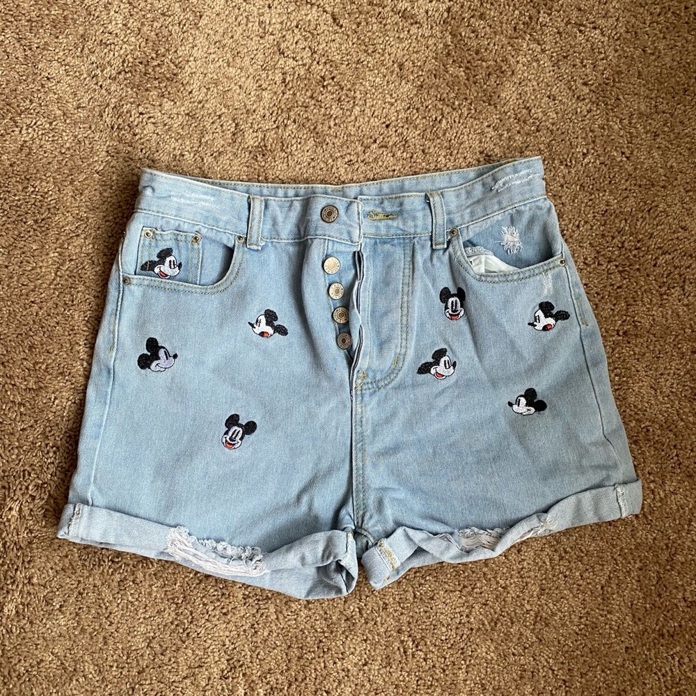 Mickey Mouse Embroidered High Waisted Shorts